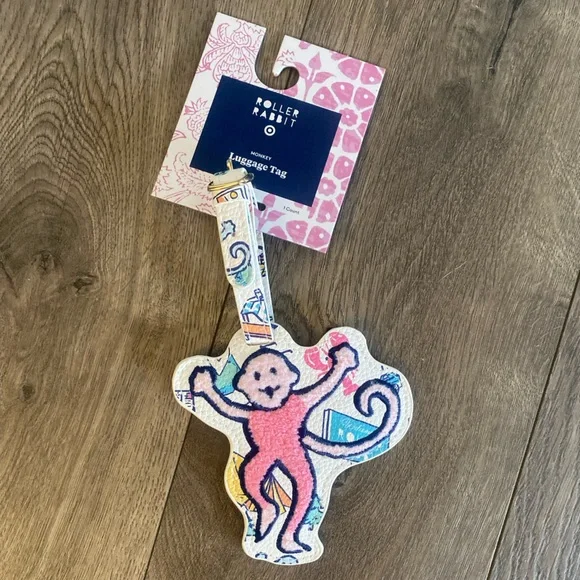 Roller Rabbit x Target Pink Monkey roadtrip Luggage Tag with Multicolor Accents - Picture 3 of 4